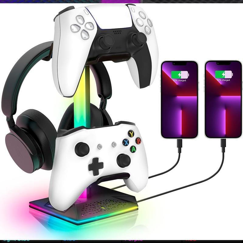 RGB Gaming   Stand with 2 USB Ports 10 Color Mode for Gamers PC Gaming Desktop Earphone Accessories Plug  xbox pearl ps5  pearl ps5  playstation 5 ps5 playstation 5 xboxx Plug    headset stand holder controller