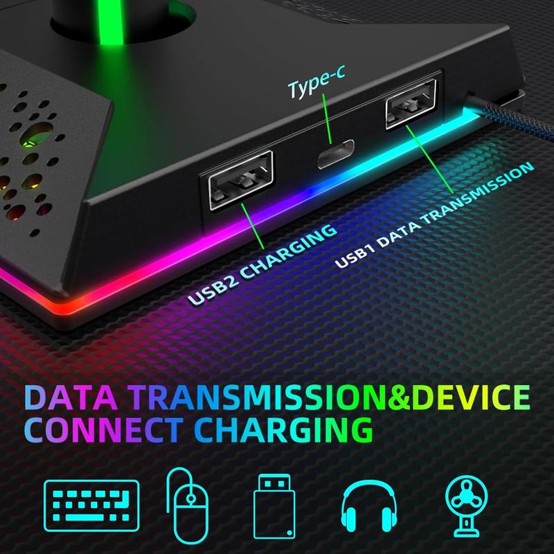 RGB Gaming   Stand with 2 USB Ports 10 Color Mode for Gamers PC Gaming Desktop Earphone Accessories Plug  xbox pearl ps5  pearl ps5  playstation 5 ps5 playstation 5 xboxx Plug    headset stand holder controller