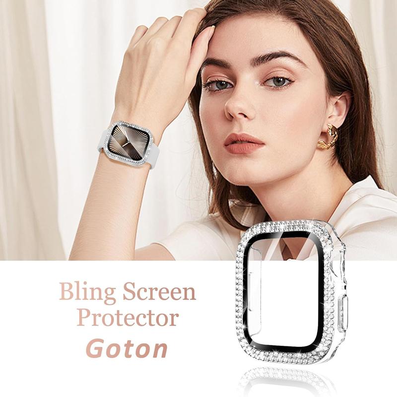 Goton Bling Screen Protector Compatible for Apple Watch Series 10 9 8 7 6 5 4 SE 2 41mm 44mm 40mm 45mm 46mm 42mm Case for Women, Glitter Diamond Rhinestone Face Cover for iWatch Accessories