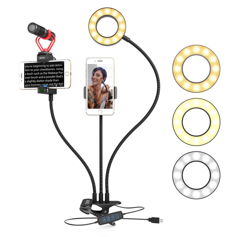 Movo - VGC-3 Selfie Ring Light Stand with Cell Phone Holder and Third Flexible Arm with a 1 4