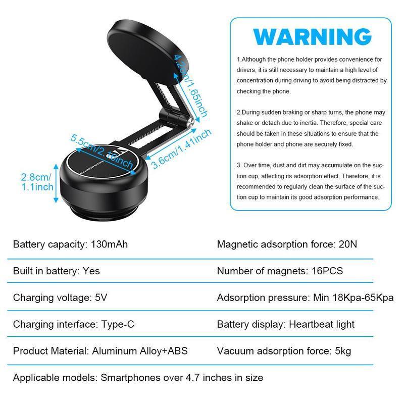 Foldable & 360° Rotatable Magnetic Car Phone Charging Holder, Dual Stable Base Magnetic Car Phone Holder for Most Cell Phones, Double Side Phone Holder, Cellphone Car Holder, Car Accessory, Car Mirror Phone Holder