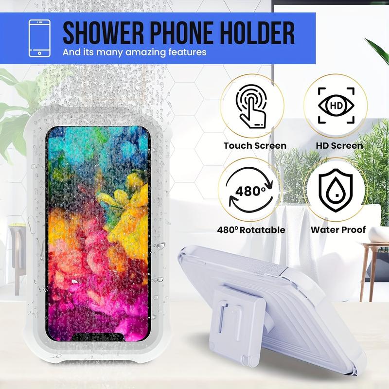 Shower Waterproof Phone Holder, Shower Phone Holder Waterproof, Anti-Fog High Sensitivity Shower Phone Holder, 360 ° Rotation Can Touch Shower Phone Case, Angle Adjustable (White)