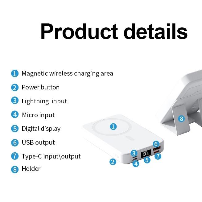 Magnetic Wireless Fast Charger, Power Bank,  10000mah Capacity, LED Display, MagSafe Compatible for iPhone 16 15 14 13 12 Pro Pro Max Plus, Comes with Type-C Cable, Chargeable,  Accessories Device Smartphone Digital Mobile Charging Battery Portable