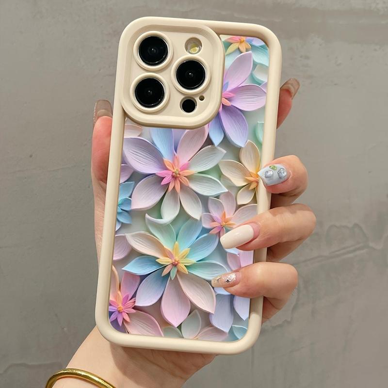 Flower Pattern Phone Case, 1 Count Anti-drop Cellphone Protective Case, Total Protective Shockproof Mobile Phone Cover for iPhone 16 15 14 13 12 11 Pro Max