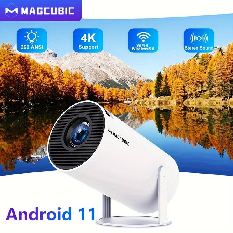 Magcubic Portable Projector HY300 Pro, 4K Android 11 Dual Wifi6 260ANSI Allwinner H713 BT5.0 1080P 1280*720P Projector, Multifunctional Projector for Home Cinema, Outdoor