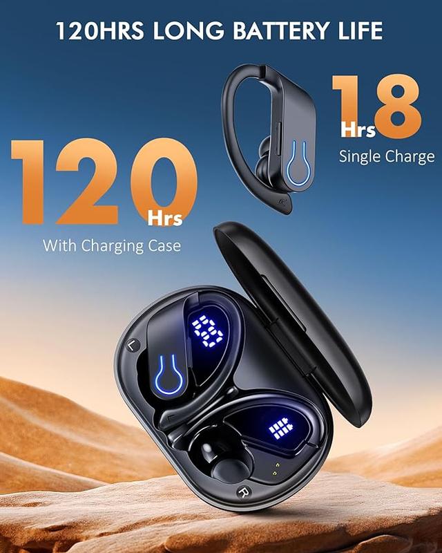 Wireless Bluetooth Earbuds 120H Playtime Bluetooth 5.3 Ear Buds for Sports, Hi-fi Stereo Earphones with LED Display Charging Case, Headphones for Running Workout Audifonos Bluetooth inalambricos wite less