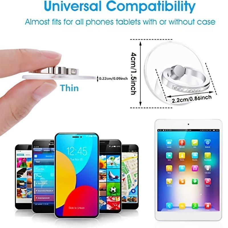 Transparent Phone Ring Holder, Clear 360° Rotatable Finger Ring, Self-adhesive Adjustable Finger Grip, Phone Accessory