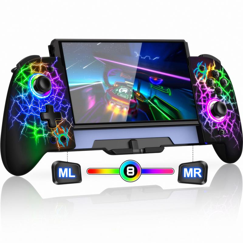 Switch Controllers, Hall Effect Joystick (No Drift) Switch Joypad for Nintendo Switch OLED, Full-Size Grip Wireless Switch Pro Controller with 9 Color Lights. Ideal for Those Who Prefer Handheld Mode