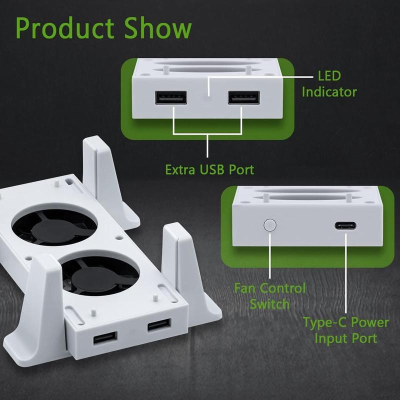 Vertical Stand with 3 Level Adjustable Speed Cooling Fan & 2 USB Ports, 1 Count Cooling Vertical Stand for Xbox Series S