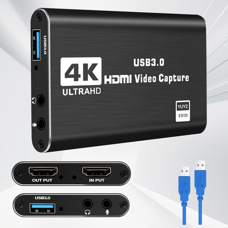 Capture Card, Audio Video Capture Card with Microphone 4K HDMI Loop-Out, 1080p 60fps Video Recorder for Gaming Live Streaming Video Conference, Works for Nintendo Switch PS4 OBS Camera PC Accessories 4K HDMI