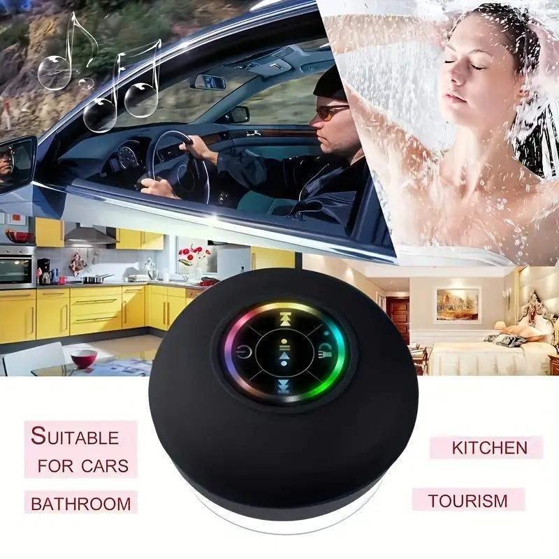 Portable Bluetooth Speaker 360 HD Surround Sound, Waterproof Wireless Speaker with Suction Cup, Bluetooth Shower Speaker,Colorful LED Lights, Built-in Mic, Shower Radio for Party, Travel, Beach,Christmas Gifts for Boyfriend, Girlfriend and Lover