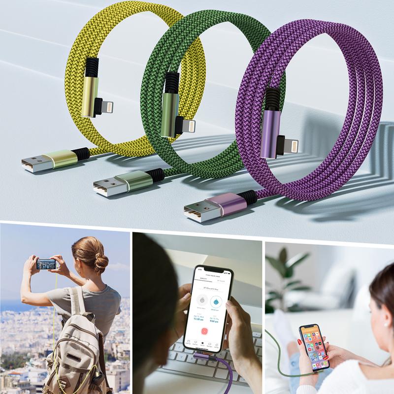 3 Pack 6FT Phone Charger Cord,90 Degree Charging Cable Nylon Braided Fast Charging Cord Lightning Cable for iPhone 14 13 12 11 Pro Max Mini X Plus 8 7 6 5S Plus iPad