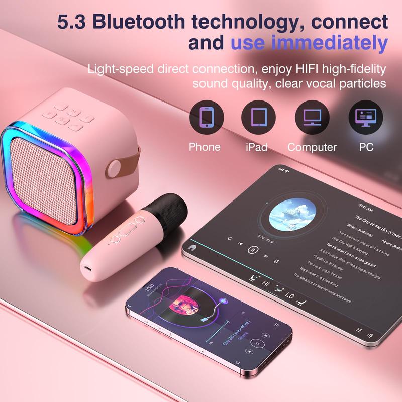 Portable Wireless Speaker with Microphone, Rechargeable LED Light Bluetooth-compatible Speaker with Microphone, Home Karaoke Machine for Home Party