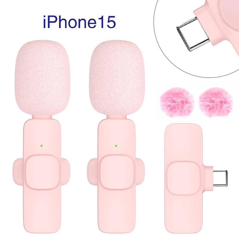 2 Pieces Wireless Lavalier Pink Microphone for iPhone, iPad and Android Phones - Video Recording, Live Streaming and Podcast.