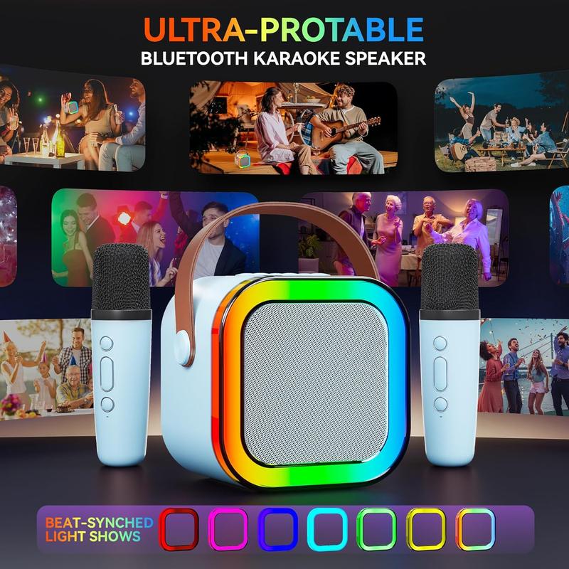 Portable Mini Wireless Speaker with 2 Wireless Microphones, Rechargeable RGB Light Speaker Set, HiFi Sound Home Karaoke Speaker Set for Home Party Birthday wireless mics Portable Mini