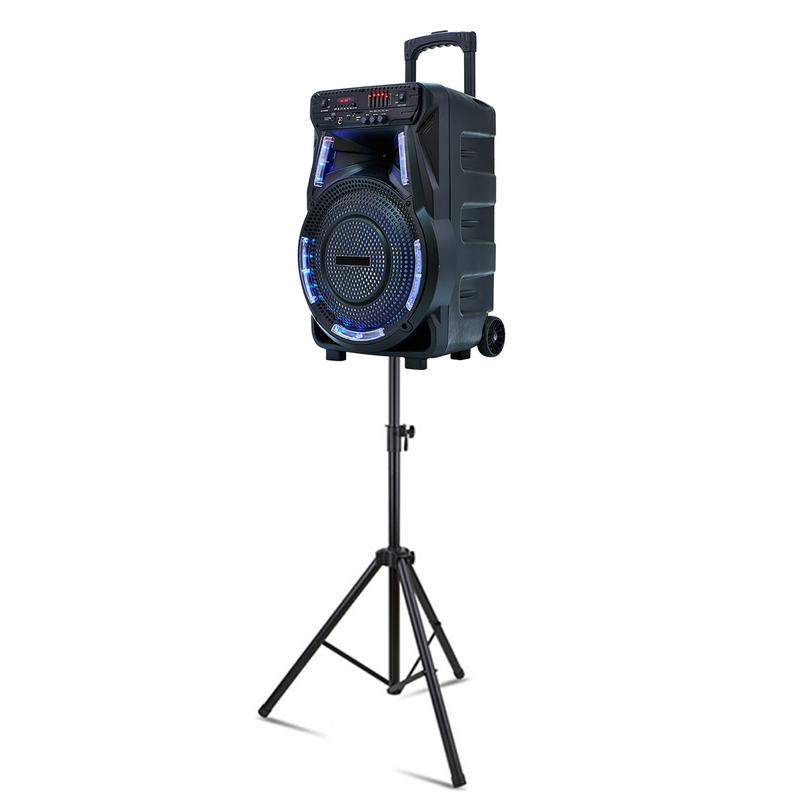 Wireless Party Speakers 15 inch Portable loud PA Speaker With Stands Rechargeable Karaoke DJ Subwoofer Microphone Remote Control Bluetooth FM Radio LED Lighting