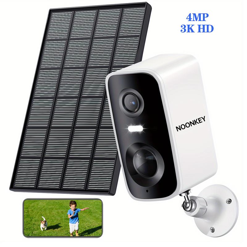 Noonkey Solar Powered 4MP Security Cameras Wireless Outdoor: Color Night Vision with Sportlight , PIR Human Detection , 2-Way Talk, Flootlight Cameras for Home Security WiFi Camera, Solar Panel Battery Powered Surveillance Alarm,IP66 Waterproof