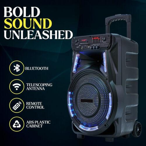 Wireless Party Speakers 15 inch Portable loud PA Speaker With Stands Rechargeable Karaoke DJ Subwoofer Microphone Remote Control Bluetooth FM Radio LED Lighting