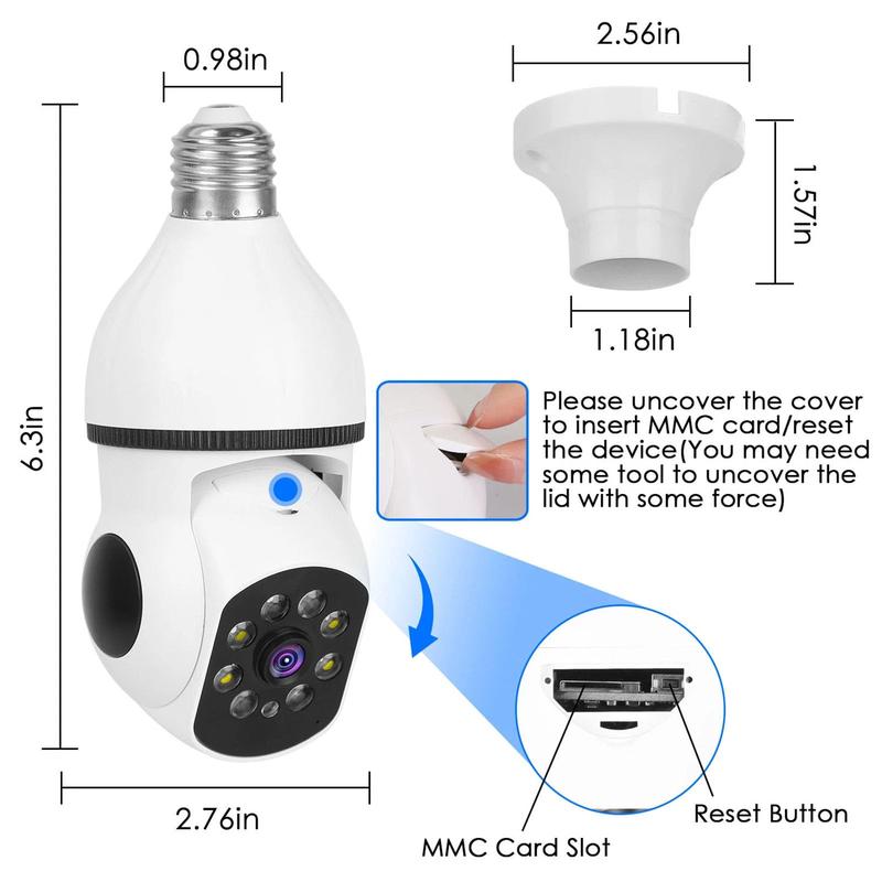 1080P Indoor Security Camera, FHD WiFi Light Bulb Camera, 360° Wireless Surveillance for Indoor and Outdoor Use, Motion Detection, Two-Way Audio, APP Control, Color Night Vision, Siren Alarm, White