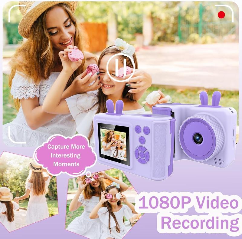 Kids Camera Instant Print,1080P Kids Instant Toddler Camera for Kids That Print Photos, Christmas Birthday Gifts for Girls, Digital Camera Toy for 3 4 5 6 7 8 9 10 Year Old Boys SD Card (Purple)