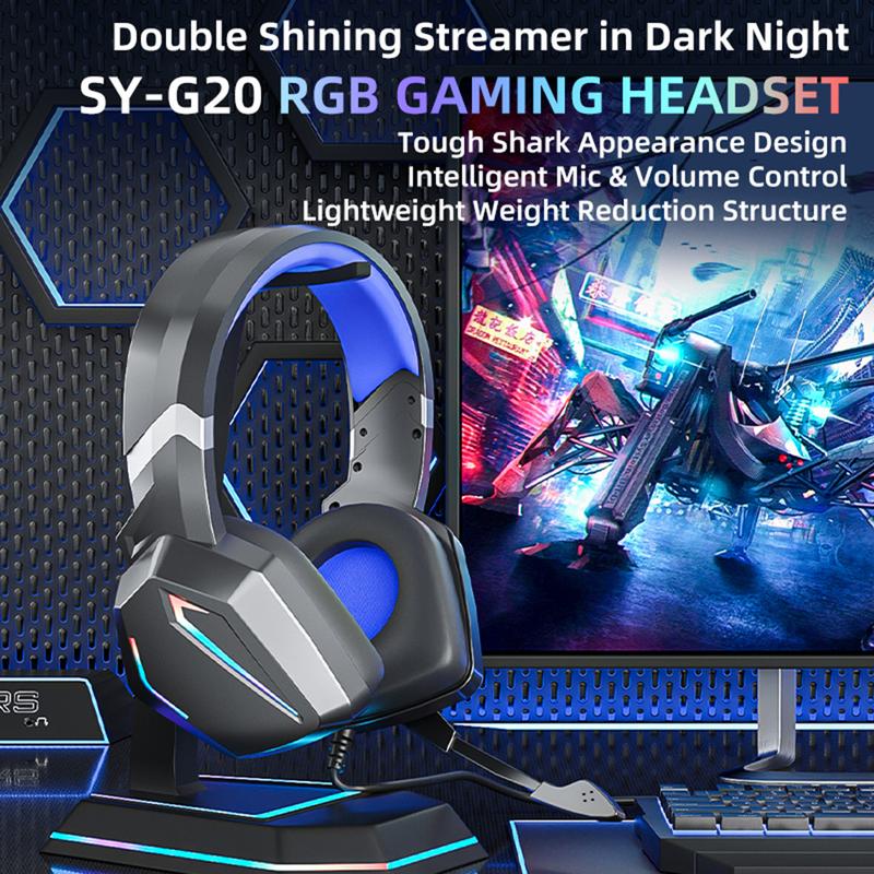 3.5mm Gaming Headset With Mic LED Headphones Stereo Bass Surround Ear-Cup (Over the Ear) Voice cancelling For PC PS5 PS4 Xbox One