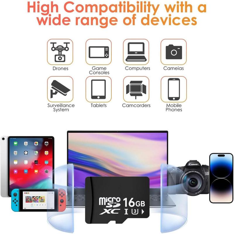 Micro SD Card-16G Memory Card, Camera, Game Console, Smartphone, GoPRO, Drone, Security Camera, Affordable Accessory High-speed storage for digital cameras.