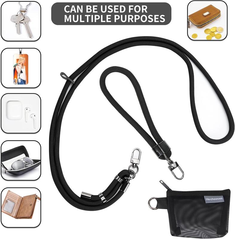 Phone Lanyard and Wrist Straps, Adjustable Cell Phone Lanyard Crossbody with Detachable Wallet, 8mm Thick iPhone Lanyard for Around the Neck (Black+Wallet)