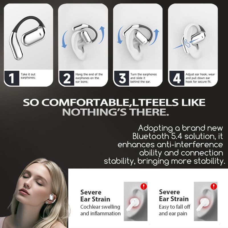 AI Wireless Bluetooth-compatible Earphone, Open-ear Design Earbuds with Real-time Translation in Over 100 Languages, Hands-free Communication Earbuds for Travel & Daily