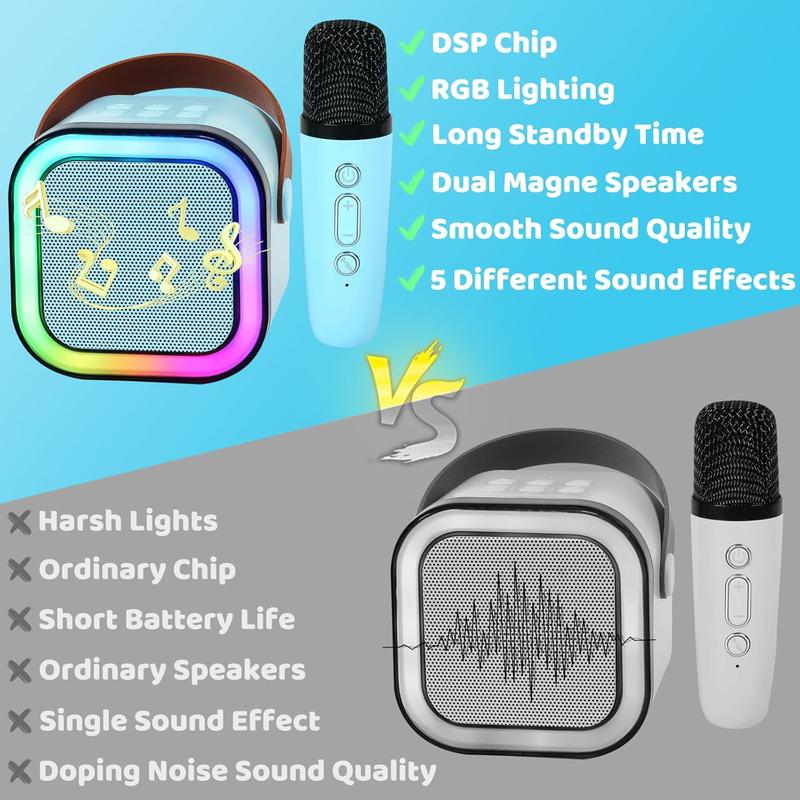 Portable Mini Wireless Speaker with 2 Wireless Microphones, Rechargeable RGB Light Speaker Set, HiFi Sound Home Karaoke Speaker Set for Home Party Birthday wireless mics Portable Mini