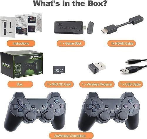 2024 New Retro Gaming Console,Nostalgia Stick Game, Retro VideoGame Console with Built-in 9Emulators, 20,000+ Games, 4K HDMIOutput, and 2.4GHz WirelessController for TV Plug and Play (64 G)Device Gamepad Port Usb Handheld Adapter Wired