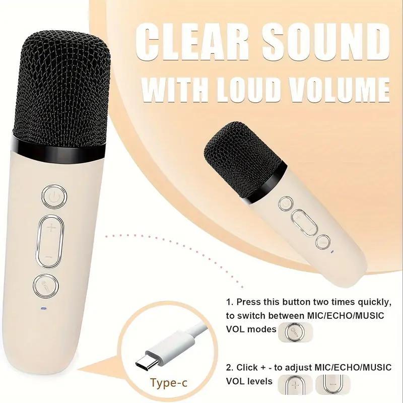 Portable Mini Karaoke Speaker with 2 Microphones, Rechargeable Wireless Outdoor Speaker with RGB Light, 3D Surround Sound Home Singing Karaoke Wireless Outdoor Audio Speaker for Smartphone, PC & More