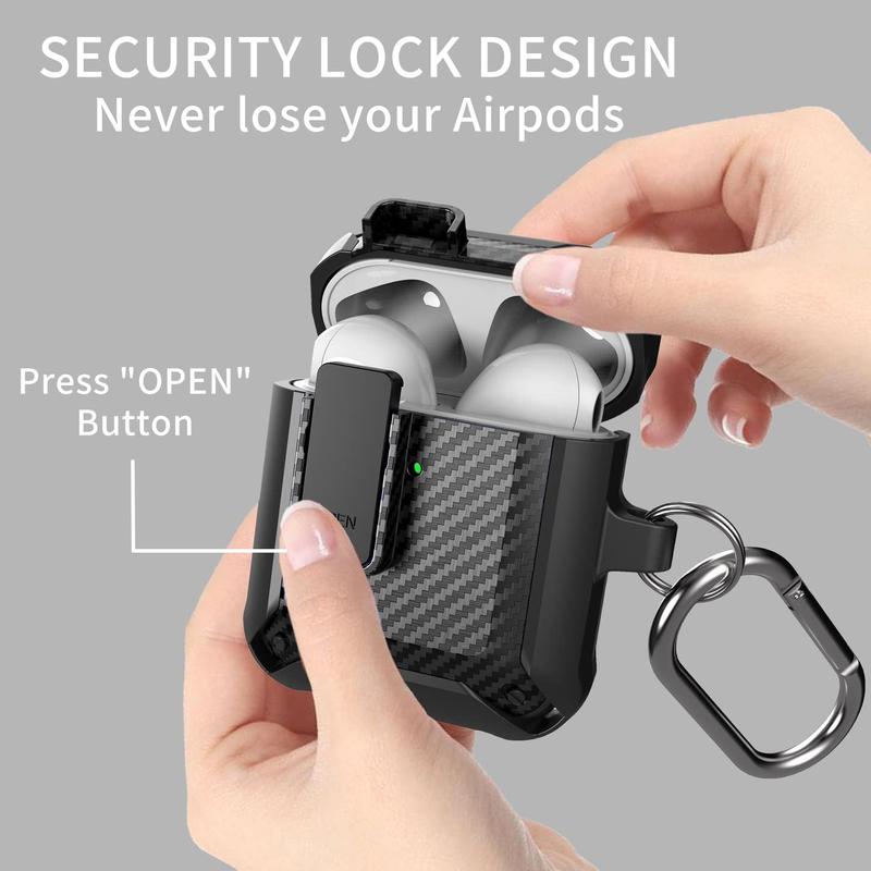 for Airpods 2nd 1st Generation Case Men Lock with Cleaner Kit, Rugged AirPod 2 1 Gen Protective Hard Cover Shockproof  Boys Women with Keychain for  iPods 2nd 1st Cases CF-Black