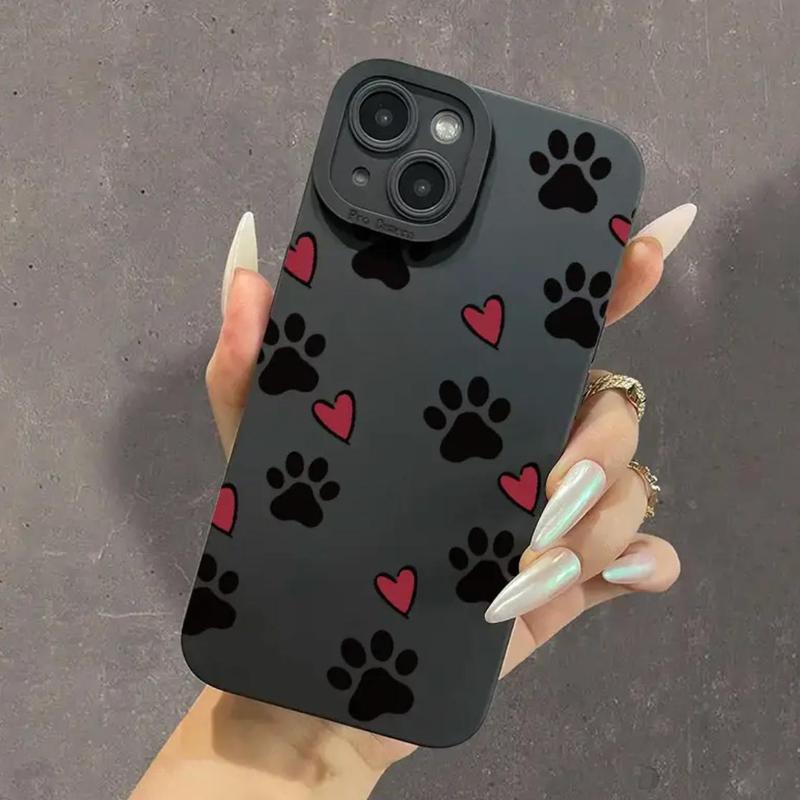 Unique Paw & Heart Pattern Phone Case, Shockproof Decorative Phone Protector Cover, Phone Accessories Compatible With iPhone 11 12 13 14 15 Series