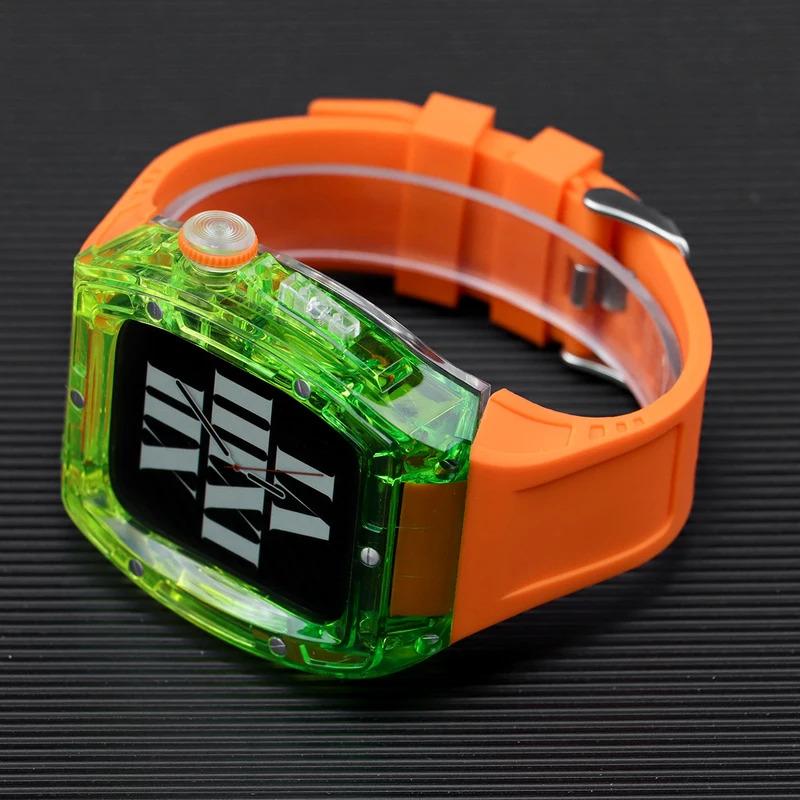 Luxury Transparent Modification Kit for Apple Watch Band Ultra 2 1 49mm 44mm 45mm Case Rubber Strap Iwatch Series 9 8 7 6 SE 5 4