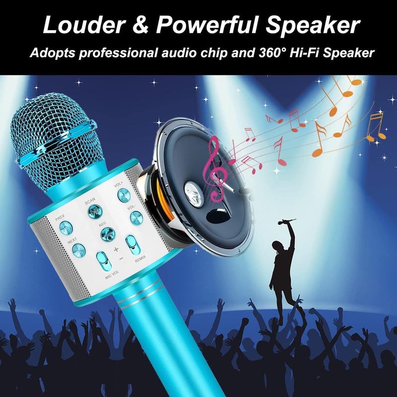 Wireless Microphone, Rechargeable Portable Handheld Mic with Speaker, Multi-layer Noise Reduction Microphones for Home, Birthday Gifts