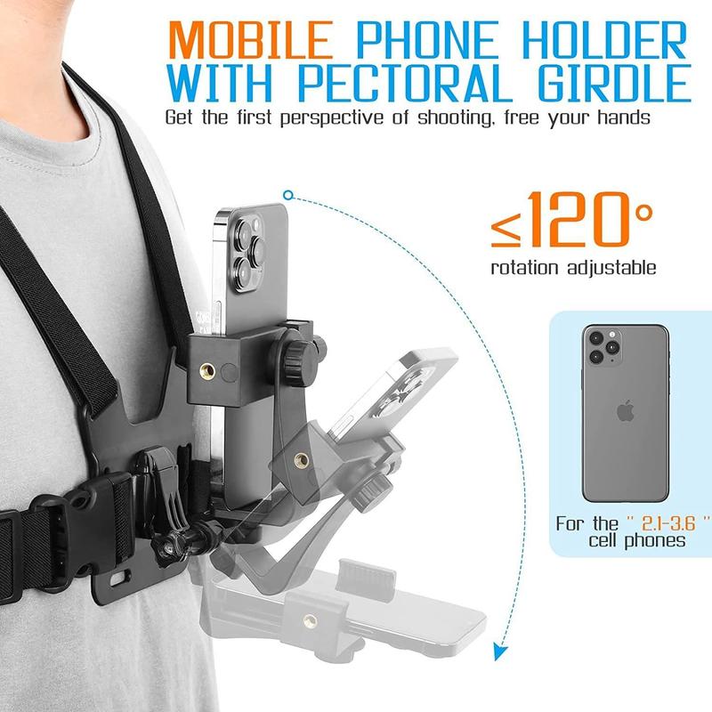 Mobile Phone Chest Strap Harness Mount, Phone Head Strap Holder Kit for Gopro, Neck Cell Phone Holder, POV Vlog Selfie Mount, Universal Car Accessories, Phone Accessories