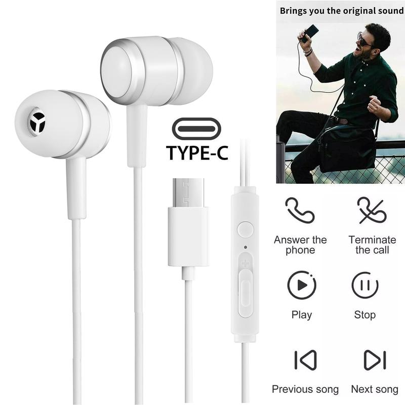 Universal USB-C Earphone Wired Headphone Type C In-Ear Earbuds Built-in Microphone For Samsung Galaxy S22 S23 Ultra Note 20  Headset