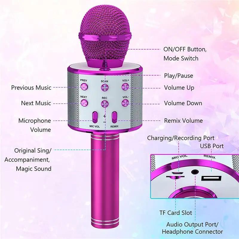 Wireless Microphone, Rechargeable Portable Handheld Mic with Speaker, Multi-layer Noise Reduction Microphones for Home, Birthday Gifts