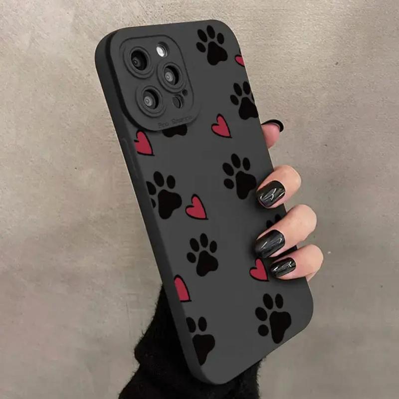 Unique Paw & Heart Pattern Phone Case, Shockproof Decorative Phone Protector Cover, Phone Accessories Compatible With iPhone 11 12 13 14 15 Series