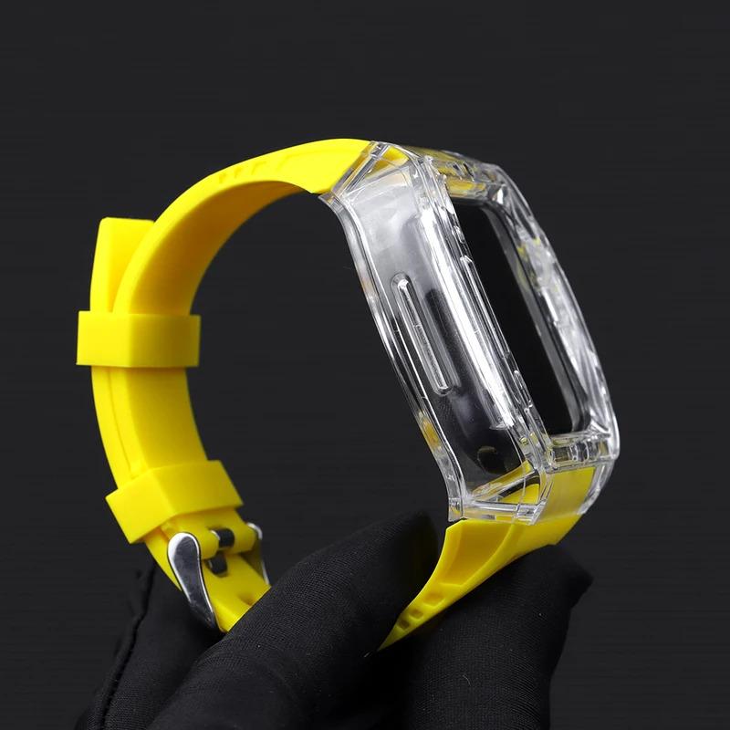 Luxury Transparent Modification Kit for Apple Watch Band Ultra 2 1 49mm 44mm 45mm Case Rubber Strap Iwatch Series 9 8 7 6 SE 5 4