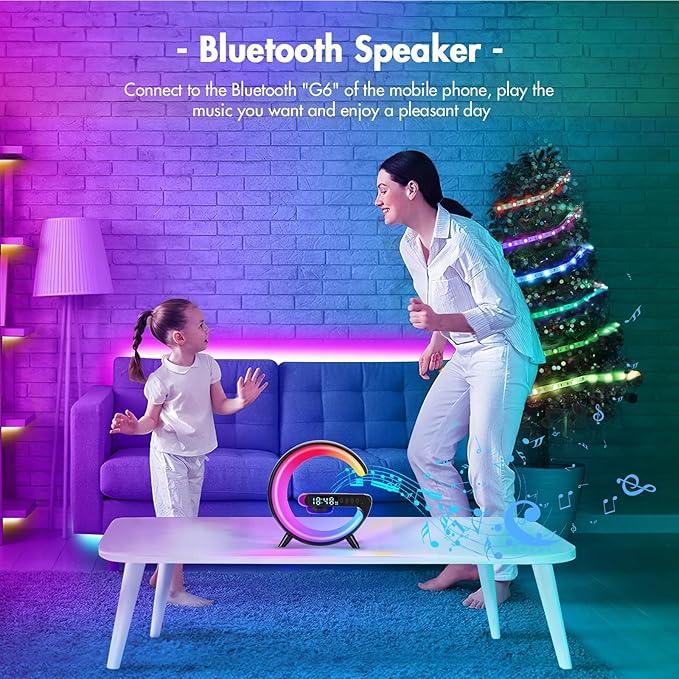 G Shaped Wireless Speaker Atmosphere Lamp for Bedside Dorm Office, Kids Adults Desk Table Night Light Lamp Multifunctional Wireless Audio Speaker, Multifunctional Wireless Speaker with Alarm Clock, Wireless Charger Station for Smartphone