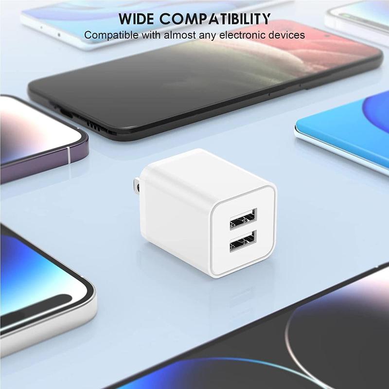 12W USB Wall Charger, 4 Count 2.4A 5V Dual Port USB Cube Power Adapter Charger Plug Block, Charging Box Brick for iPhone Samsung LG Moto Android Phones