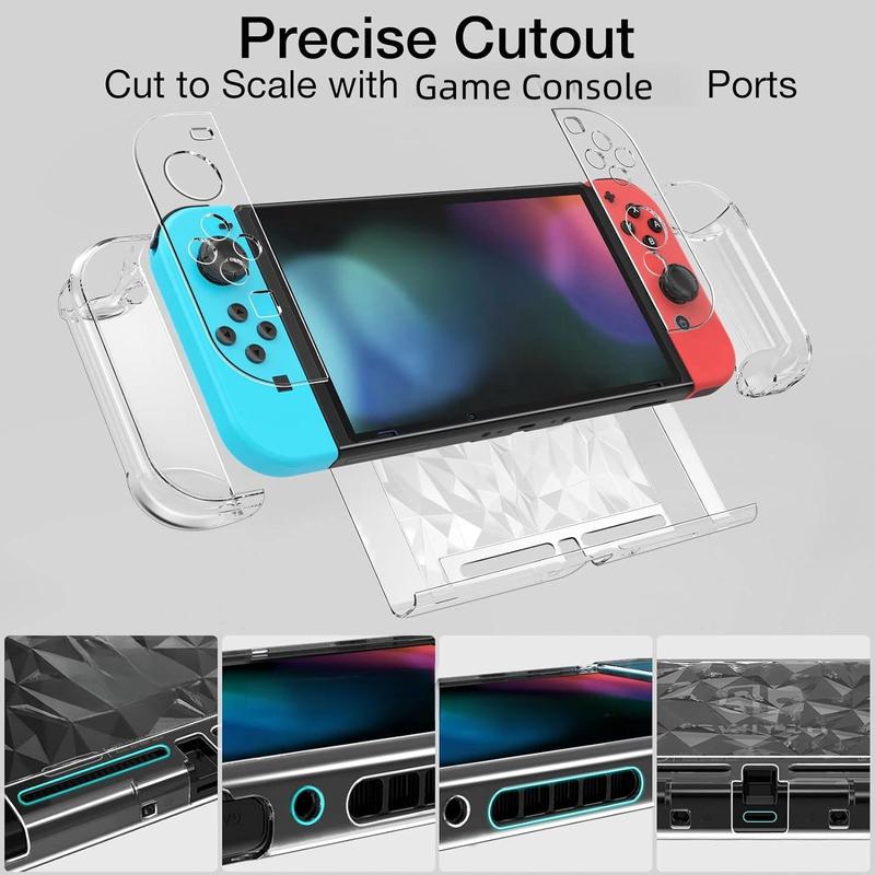 Switch Accessories, Including Detachable Console Cover, Screen Tempered Glass & 6 Keycaps, Gamepad Storage Protective Case for Switch, Summer Fathers Day Gift