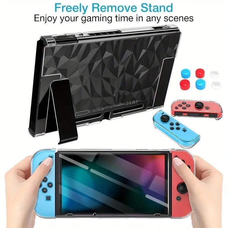 Switch Accessories, Including Detachable Console Cover, Screen Tempered Glass & 6 Keycaps, Gamepad Storage Protective Case for Switch, Summer Fathers Day Gift