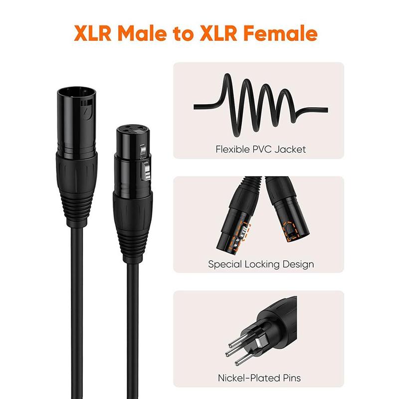 XLR Microphone Cable, XLR M F 3-pin Audio Cable Line, Multipurpose Auxiliary Cable Compatibility with Sound Mixer, SM Microphone, Speaker