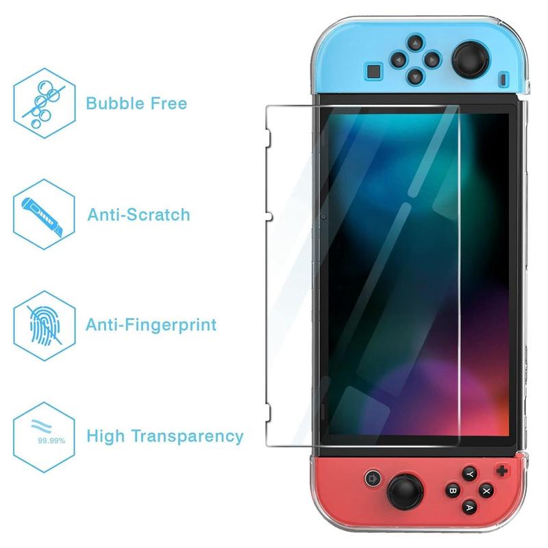 Switch Accessories, Including Detachable Console Cover, Screen Tempered Glass & 6 Keycaps, Gamepad Storage Protective Case for Switch, Summer Fathers Day Gift