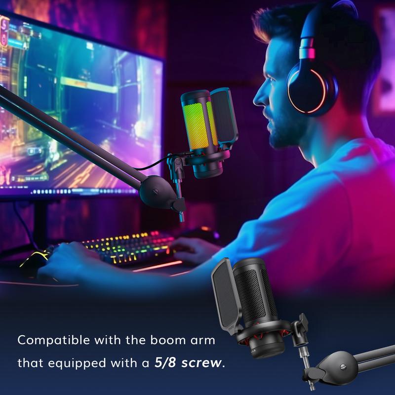 TONOR TC310 USB Streaming Gaming Mic for PC, PS4 PS5, with Vibrant RGB Lighting & Easy Sound Control Audio Noise Audio Noise Adapter Mount