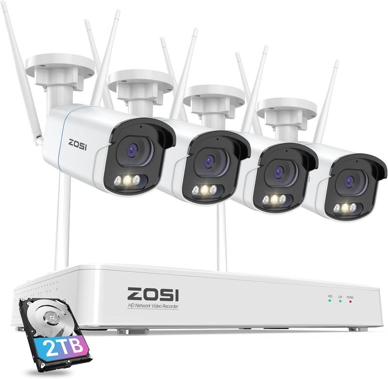 ZOSI 4MP QHD 2.5K WiFi Security Camera Cctv System Outdoor, 8 Channel H.265+ NVR, 4 X 4MP Wireless Camera, Color Night Vision, Plug-in, AI Detection, 2-Way Audio, Siren Alert, 2TB HDD for 24 7 Record