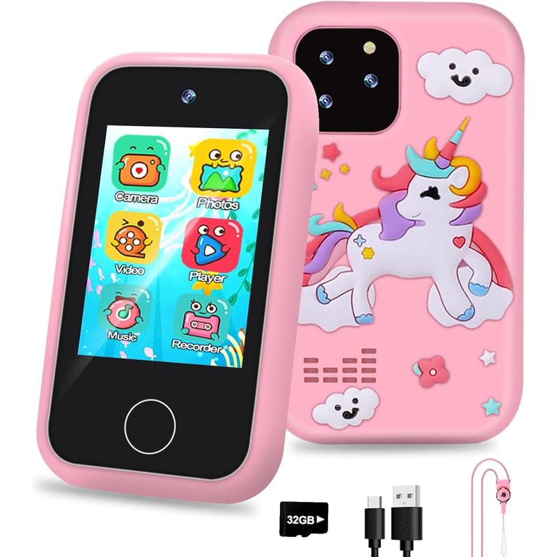 Phone for Kids Birthday Gifts - Kids Smart Phone for Girls Play Cell Phone Fake Toy Phone with 2.8 Inch Touchscreen and 32GB Card for Kids Age 3-8