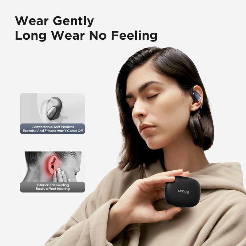 SANAG AI Open Wireless Bluetooth headphones For Listening To Music& noise cancelling Calling Headphones Bluetooth,Translating Earbuds Earphone support Music Phone Audio Electronic Headset